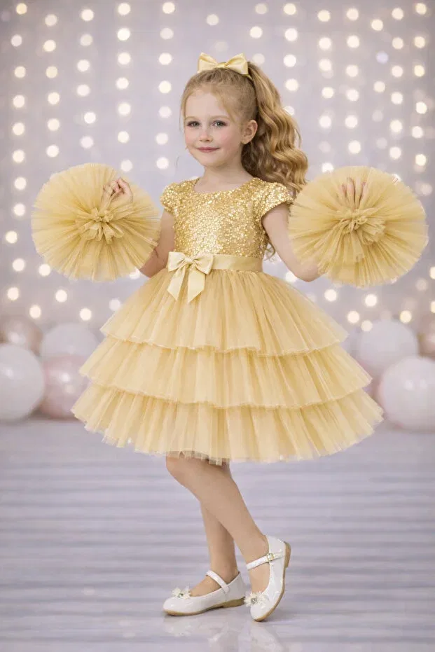 Детское платье для девочек с длинным рукавом Party Rumi Kids, Gold