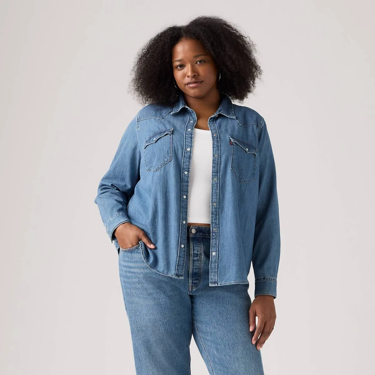 Классическая рубашка в стиле вестерн (большой размер) Levi's, Mighty Fine - Medium Wash — фото 2