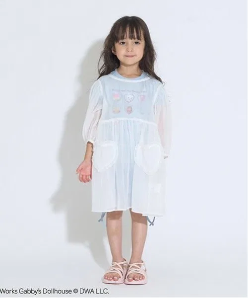 Детская туника для девочек с длинным рукавомиз органзы, модель 2way Lycee mine, Off White