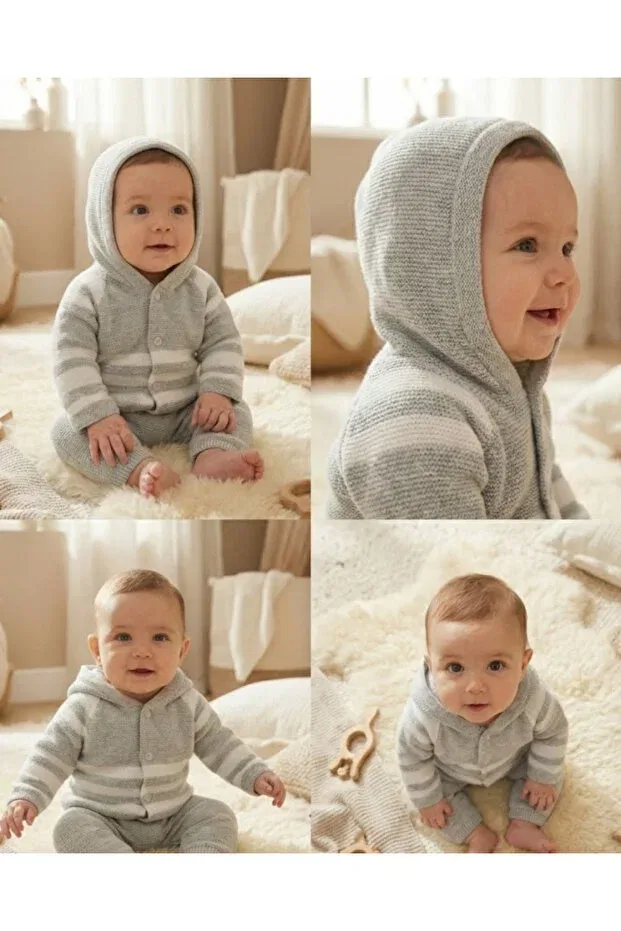 Детский кардиган с длинным рукавом Unisex baby-child cardigan with hat Baby-Kid Store, Gray — фото 2