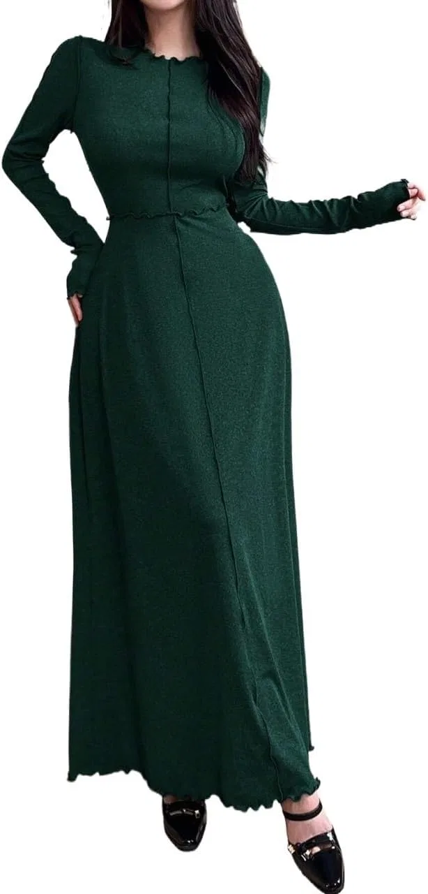 Женское длинное платье А-силуэта с длинным рукавом, Dark Green