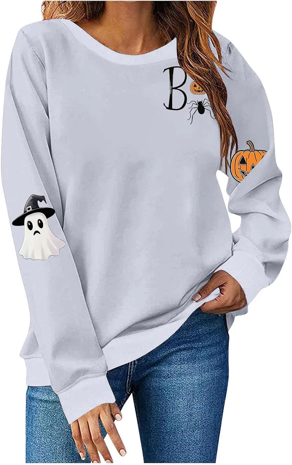 Женский свитшот с принтом, Spooky Season, Cc Gray
