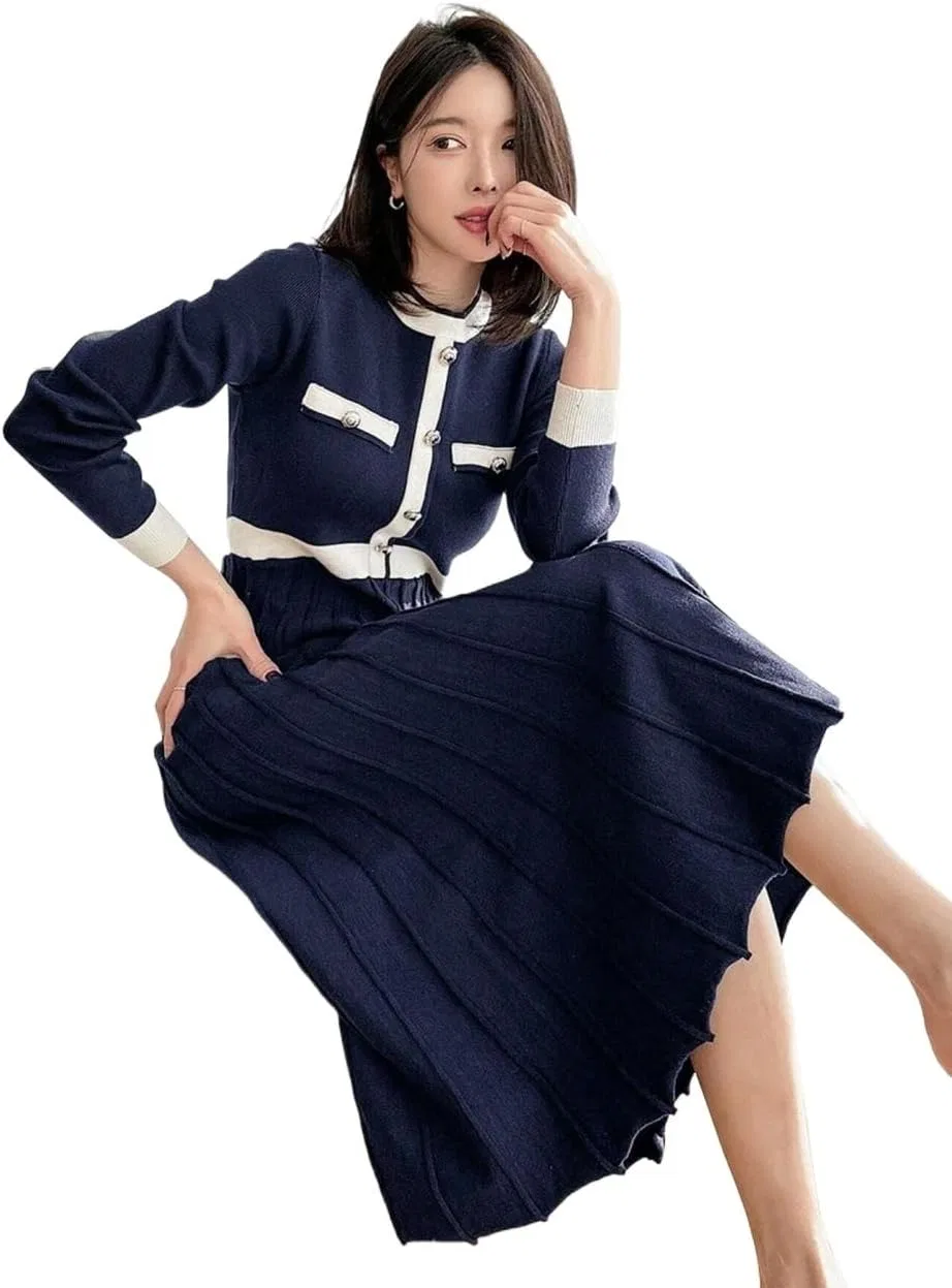 Женское платье-свитер миди с круглым вырезом, Navy Blue — фото 4