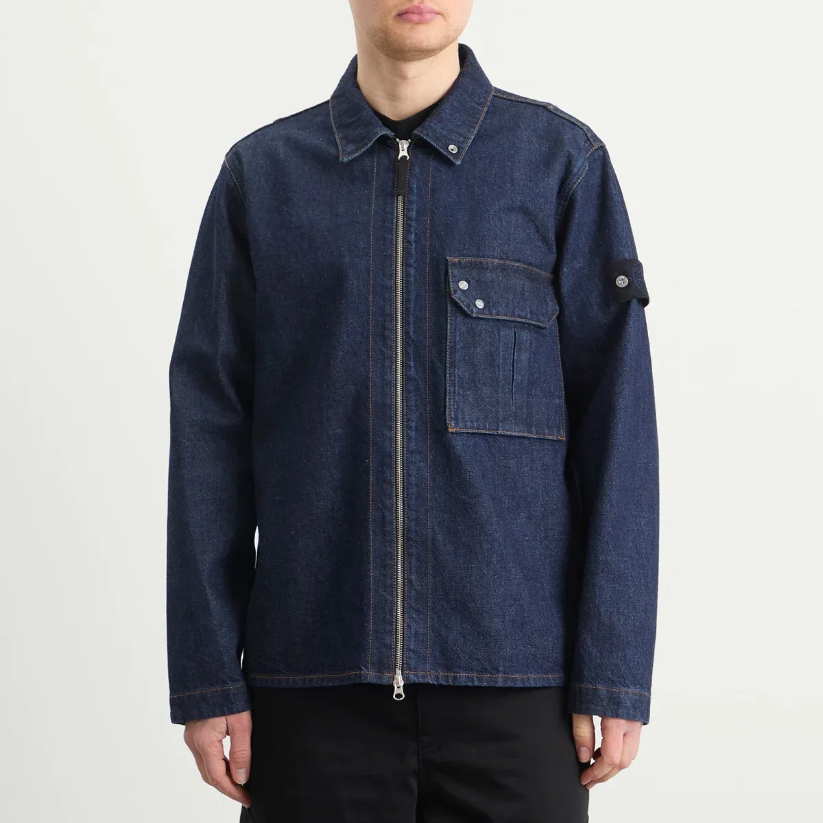 Джинсовая куртка-рубашка Denim Research Indigo Denim Zip Shirt Jacket Stone Island, Blue Rinse — фото 2
