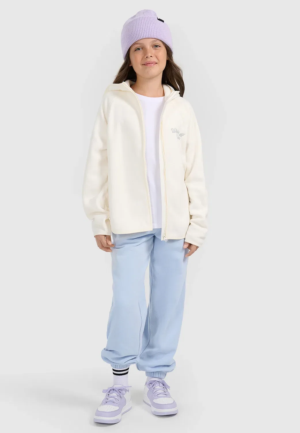 Polar свободная куртка z kapturem dziewczęcy - флисовая куртка 4F, Off White