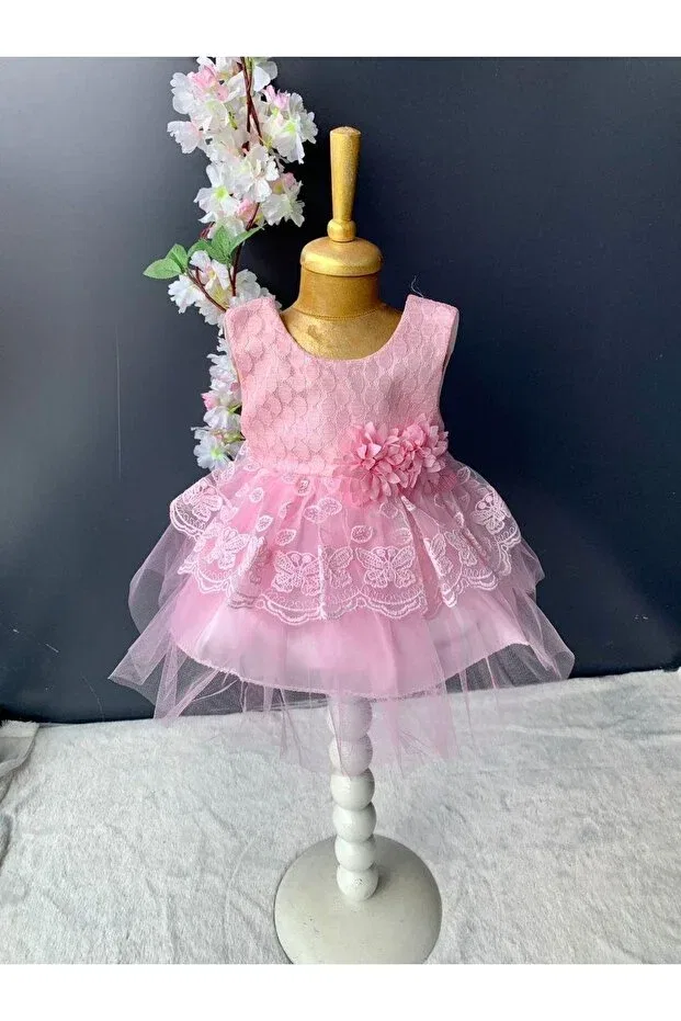 Детское платье для новорожденных с длинным рукавом Petite Ponpon Baby, Pink — фото 2