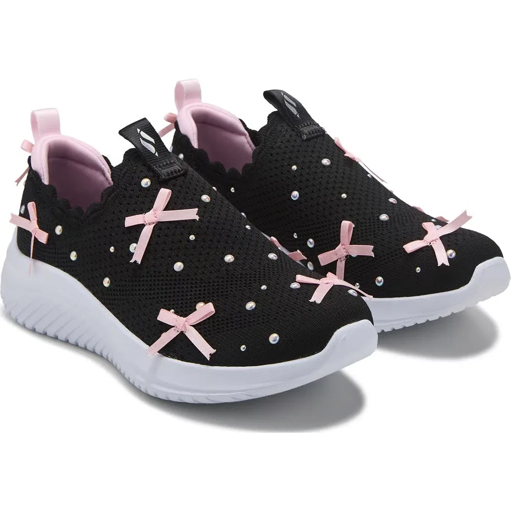 Детские ультрагибкие слипоны Skechers, Black/Pink Bows