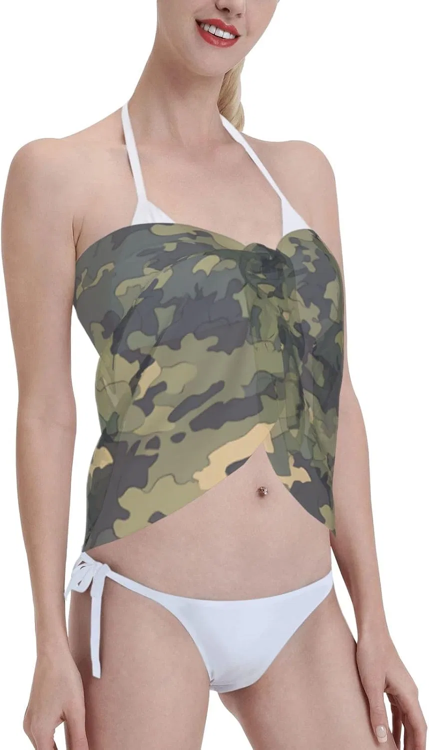 Женская пляжная накидка-парео с принтом кактуса, Green Black Camouflage — фото 4