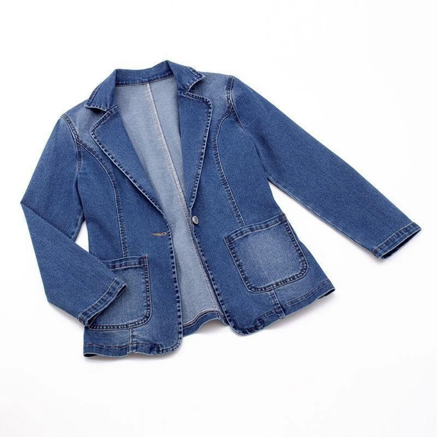 Женская джинсовая куртка с длинным рукавом Vintage Denim, Blu — фото 3