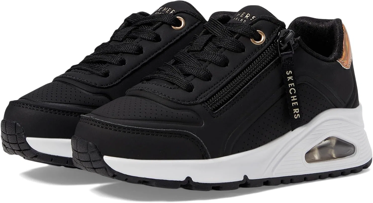 Детские кроссовки для девочек с молнией Uno Gen1-Zip and Stride Skechers, Black/Rosegold — фото 4