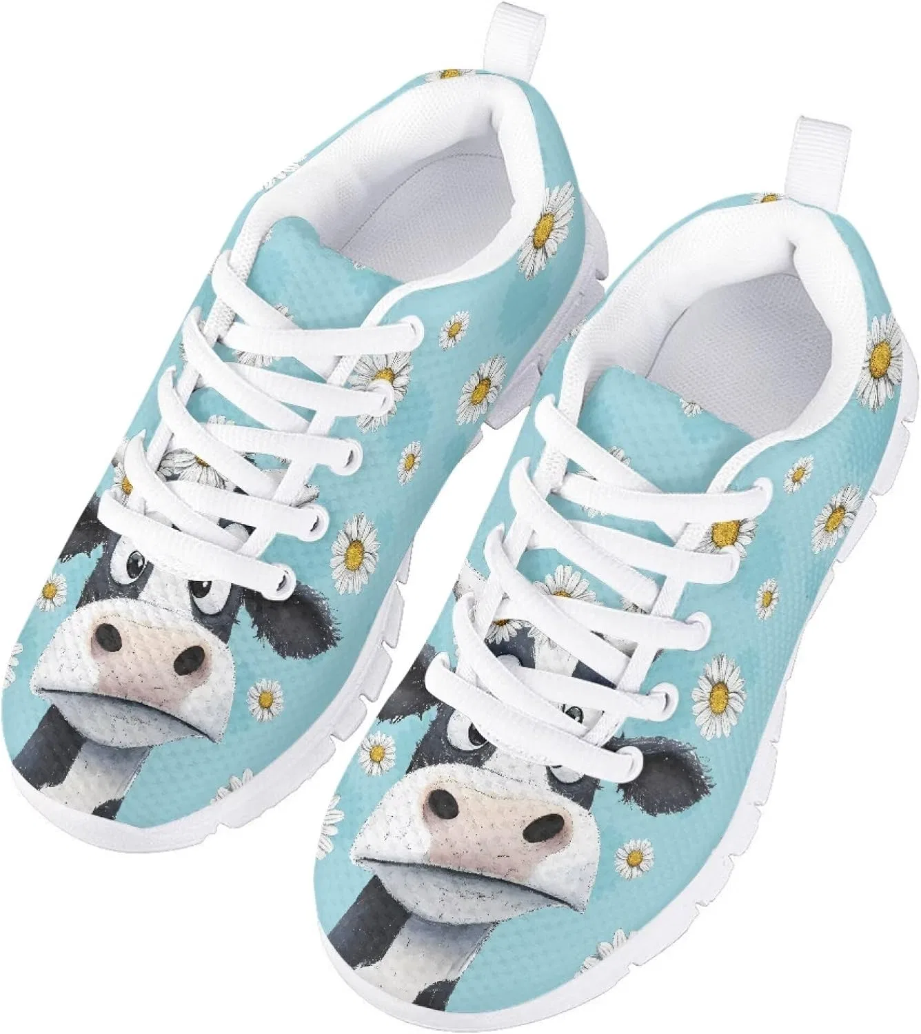 Детские кроссовки для девочек с принтом Fowototi, Blue Floral Daisy Cow — фото 3