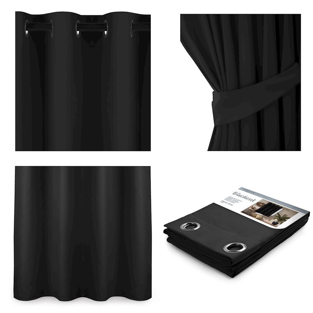

Штора AmeliaHome Blackout с подвеской на люверсах 140x175 см Черная штора на люверсах, затемняющая, легко чистится, прочная и элегантная, черный