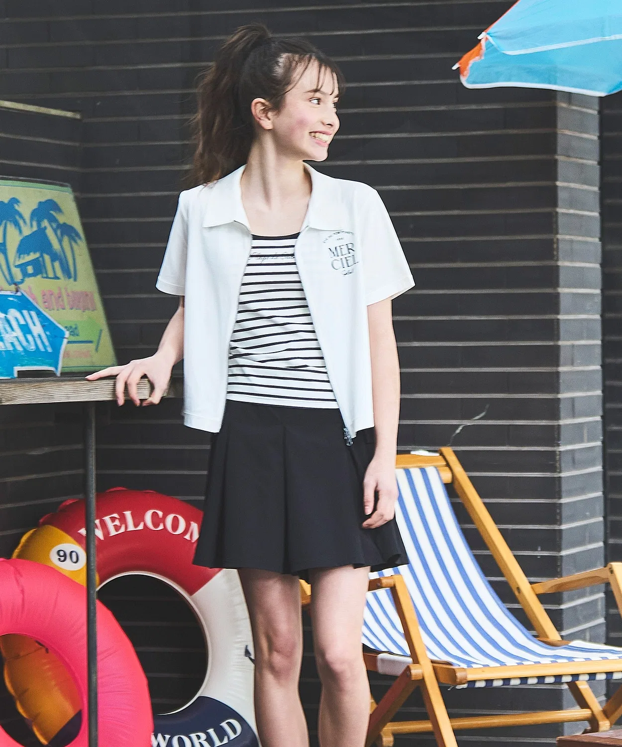 Детский комплект для плавания с лонгсливом и шортами, модель Zip-up Coord, pom ponette junior, Colorful — фото 2