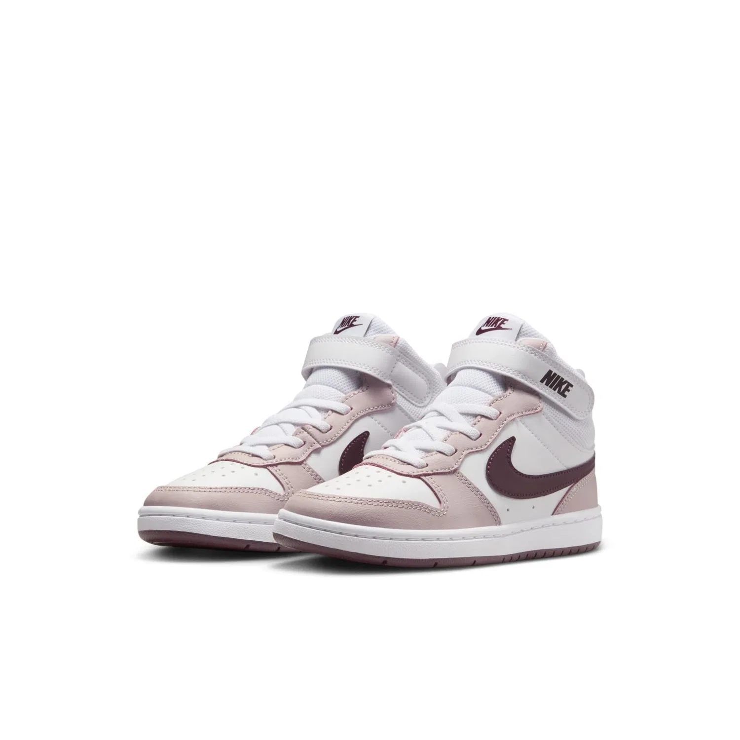 Детские кроссовки для мальчиков с кожаным верхом NIKE, White Bordeaux Crush Platinum Purple — фото 2