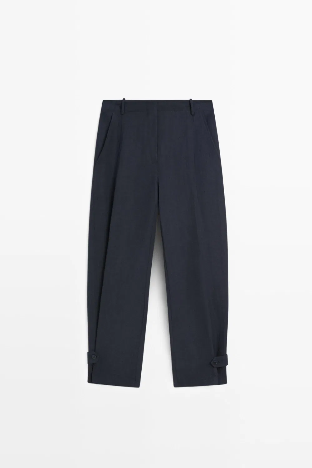 Брюки Massimo Dutti Flowing Linen Blend With Buttoned Tab Detail, темно-синий — фото 2