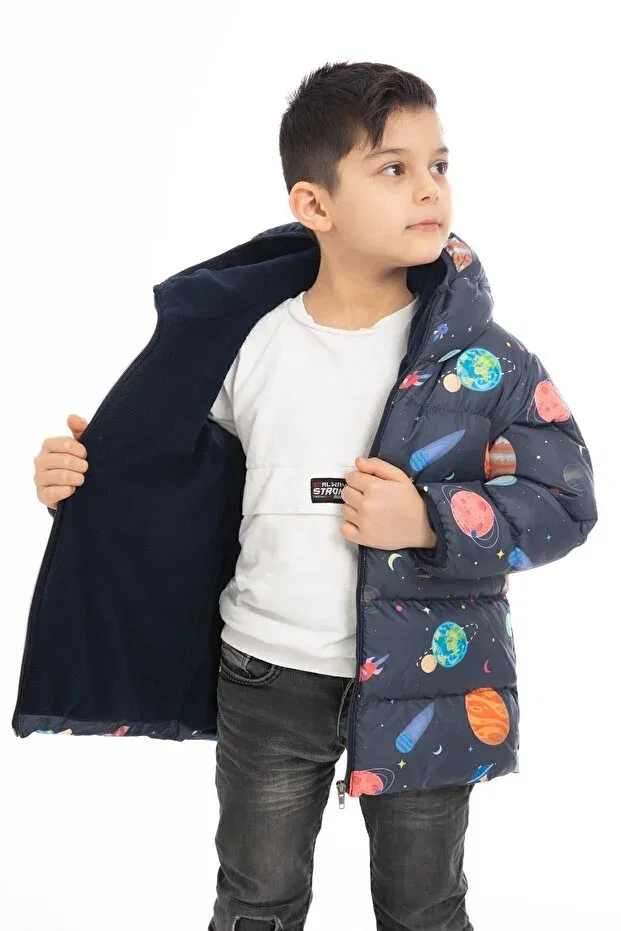 Детское зимнее пальто для девочек с принтом Outriverkids, Navy Blue — фото 3