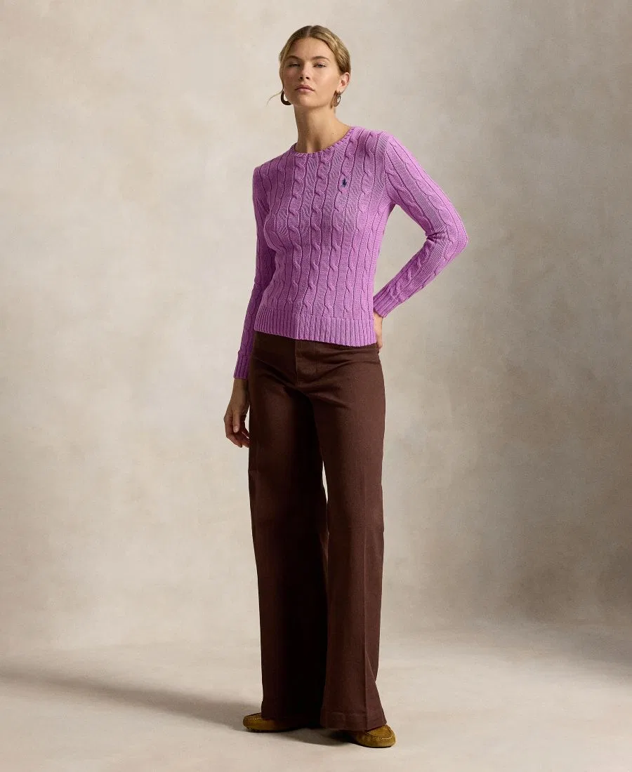 Свитер женский с косами, хлопковый, Slim Fit Polo Ralph Lauren, Thistle Pink