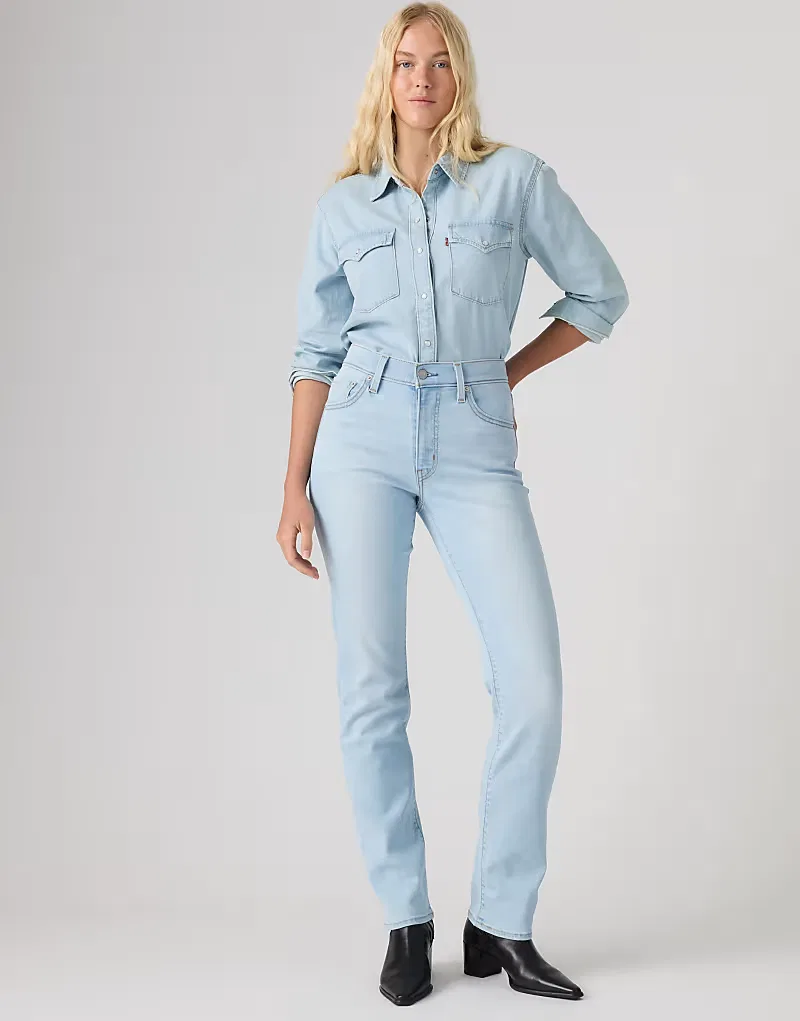 Джинсы Levi's 722 с высокой посадкой и зауженными штанинами, светло-голубые — фото 3