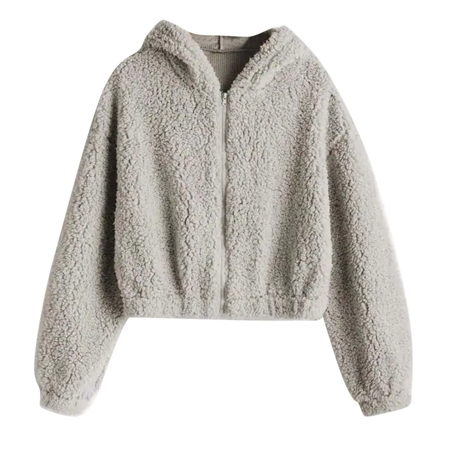 Женская куртка на молнии с капюшоном из флиса, Grey