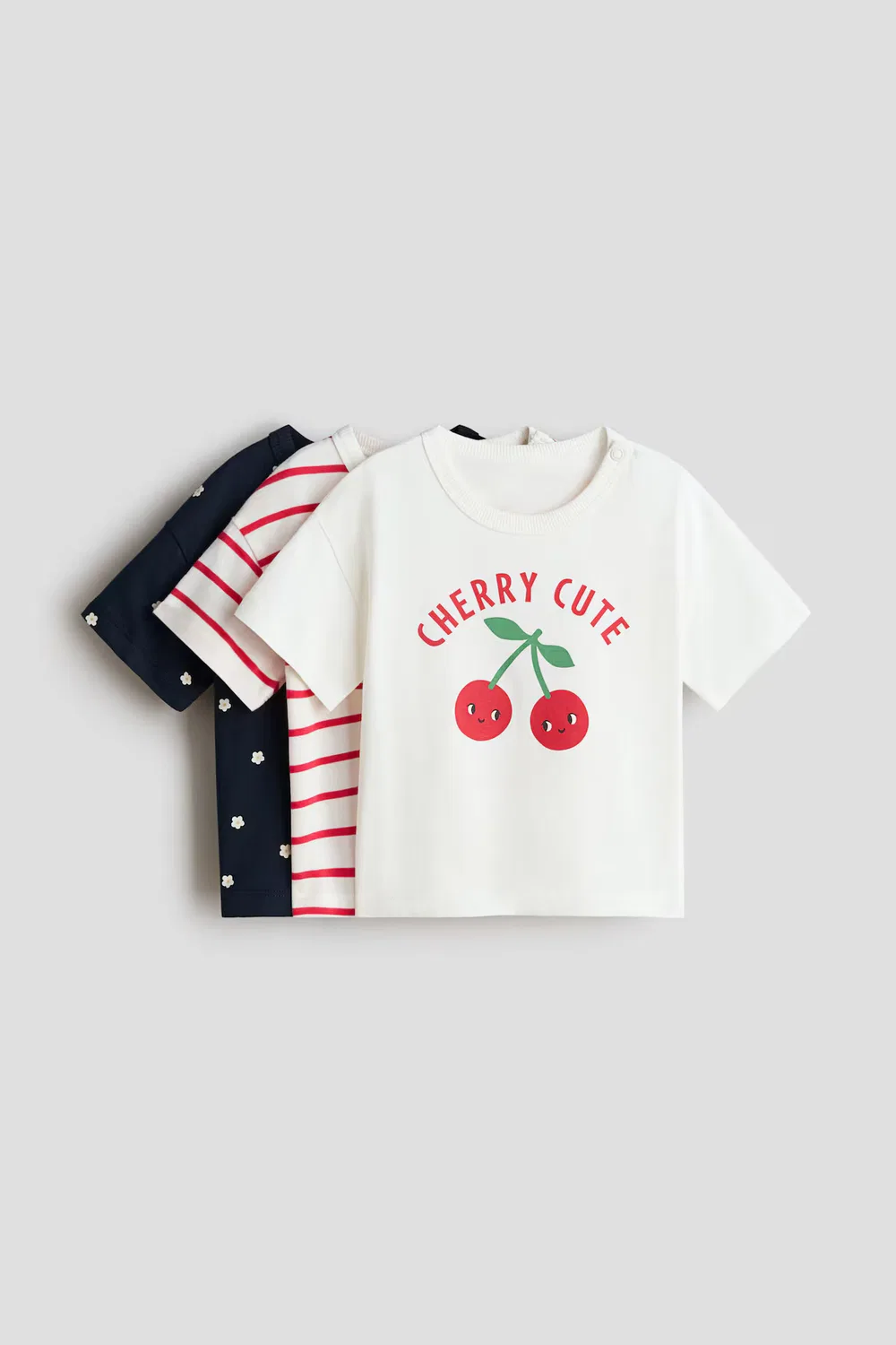 Набор из 3 хлопковых футболок H&M, Weiß/Cherry Cute — фото 3