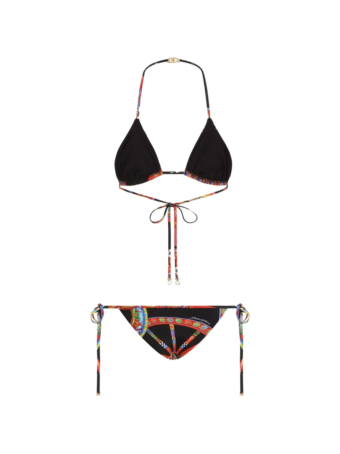 Dolce & Gabbana Треугольное бикини Carretto-print, черный — фото 2