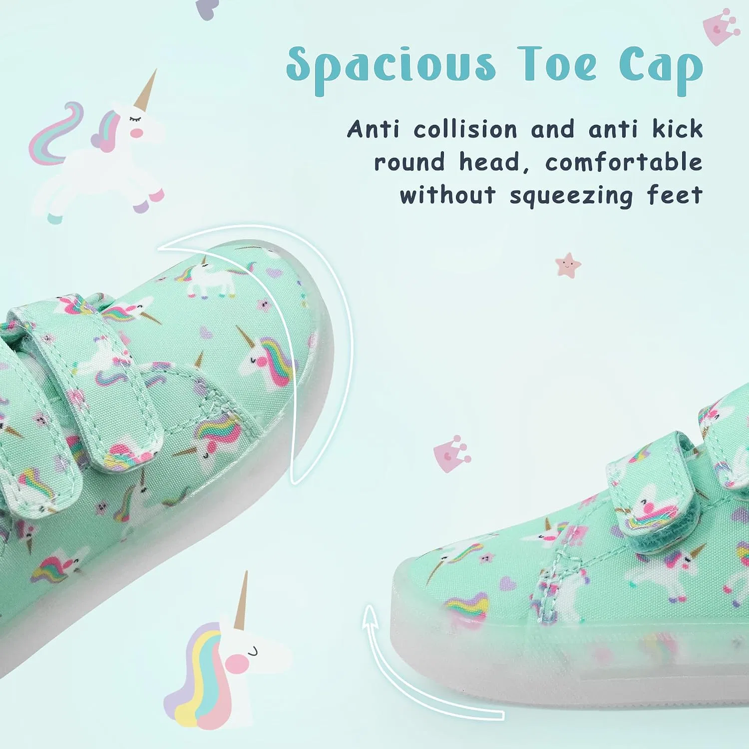 Детские кроссовки для девочек со светящейся подошвой Vivaki YESKIS, Mint Green Unicorn Light Up Shoes — фото 4