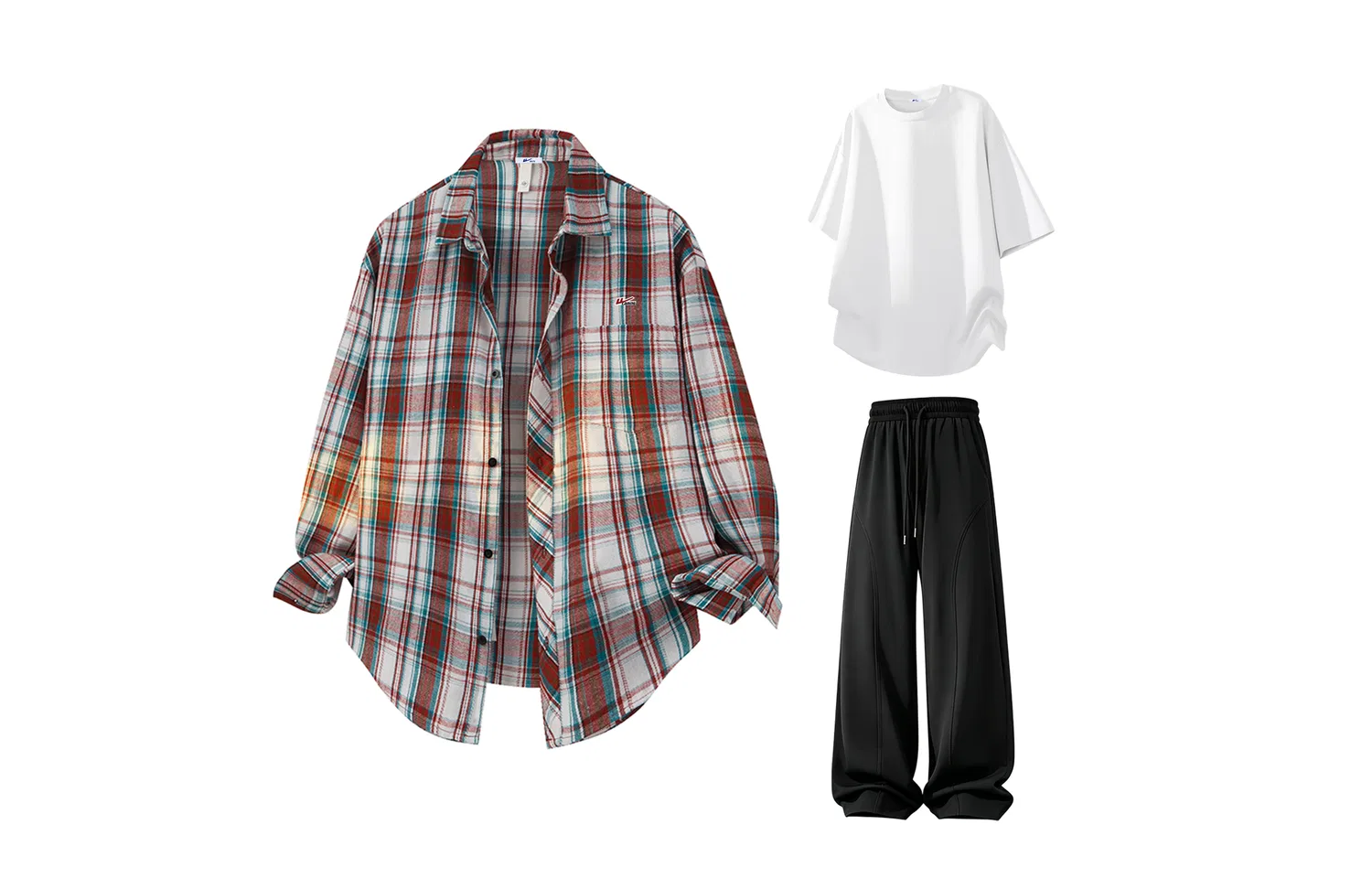 Детский комплект рубашек с принтом в клетку Khaki Blue Plaid+White+Black (DIY Badge) WARRIOR — фото 4