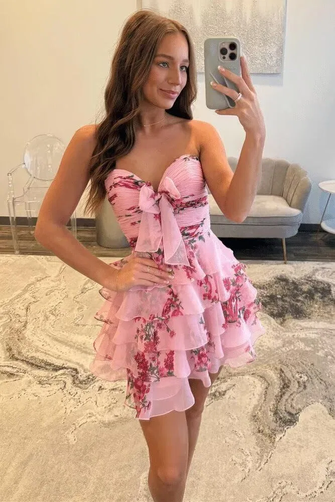 Женское коктейльное платье с цветочным шифоном YHW58, Floral Hot Pink — фото 2