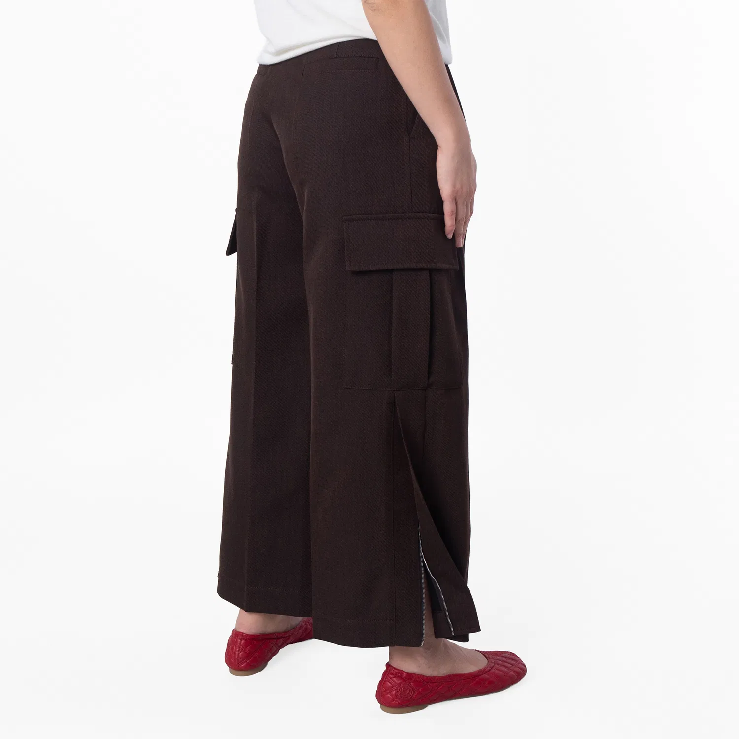 Шерстяные брюки карго с защипами Wide-Leg Pleated Cargo Trousers Burberry, Brown/Black — фото 4