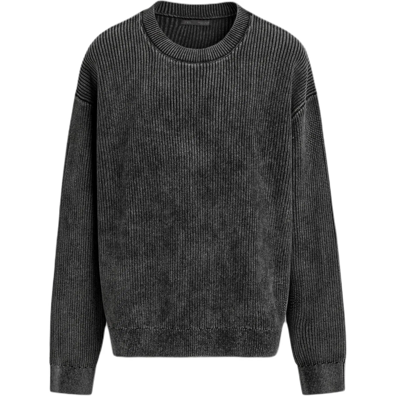 Мужской свитшот с круглым вырезом, прямой крой, ZARA, Black