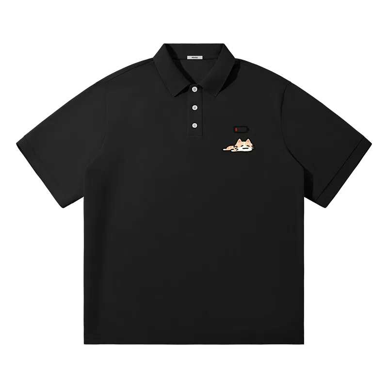 Детская футболка поло с принтом MINISO, [Premium Texture]Light Gray (Tired Orange Cat Chest Logo) — фото 3