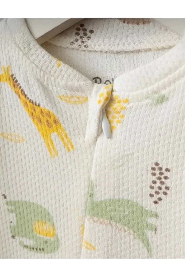 Детский комбинезон для девочек с принтом Giraffe patterned zippered baby romper Bebitof, Ecru — фото 3