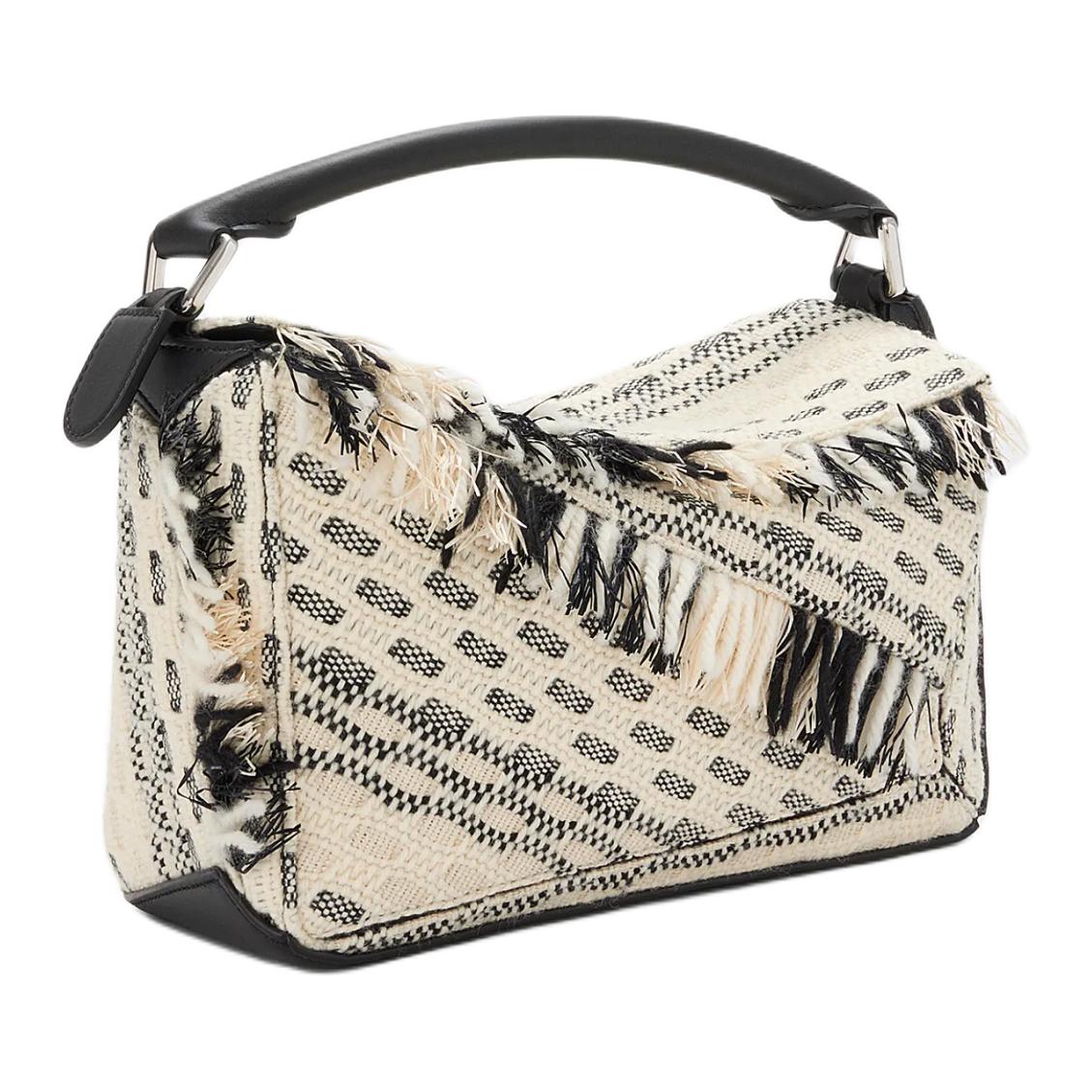 LOEWE Пазл коровья кожа сумка через плечо маленькая женская black & white — фото 2