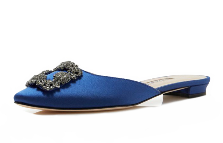 Туфли-лодочки с запахом на мыске для женщин темно-синие MANOLO BLAHNIK — фото 4