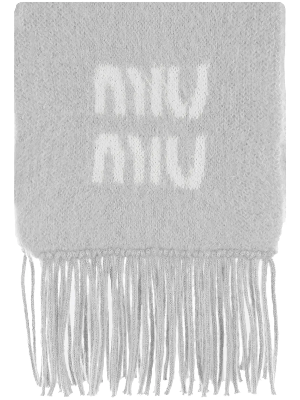 

Шарф с бахромой и логотипом MIU MIU, серый