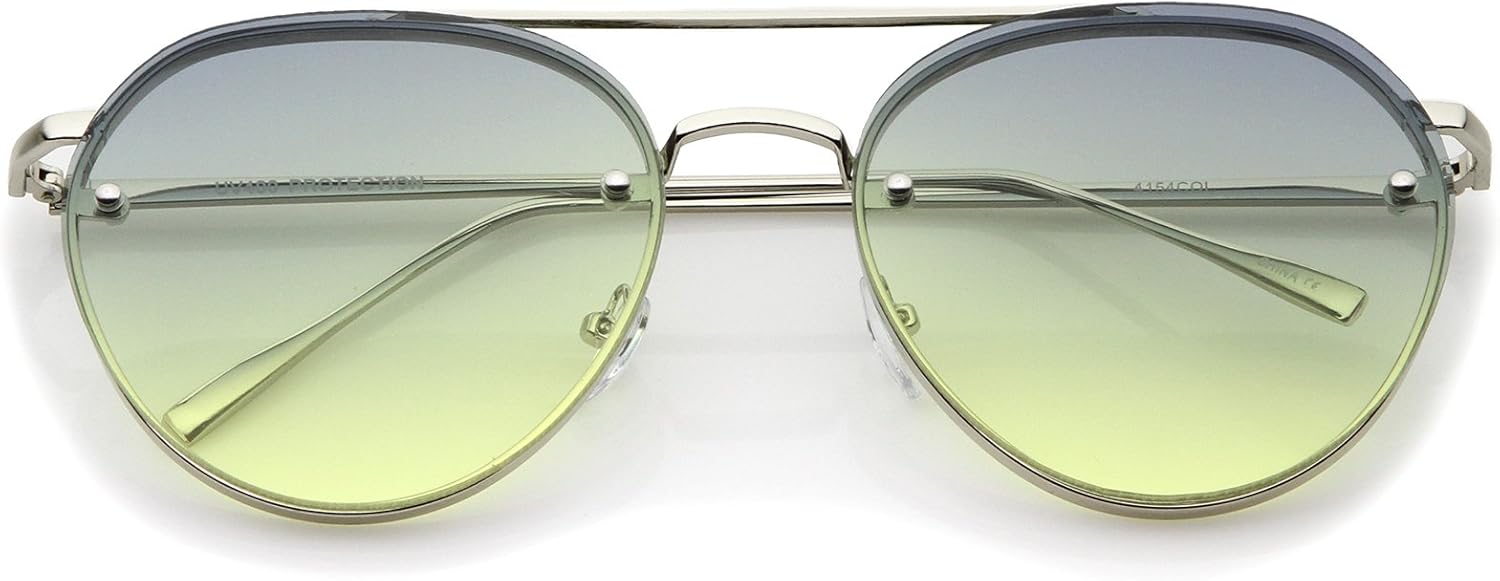 

Солнцезащитные очки-авиаторы zeroUV Modern с заушниками и перемычкой над верхней губой, без оправы, градиентными цветными плоскими линзами, 59 мм, Shiny Silver / Blue-yellow