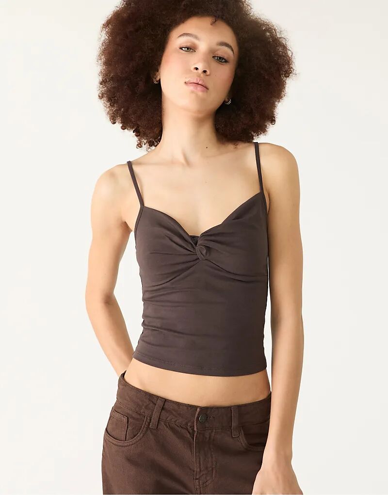 

Топ Stradivarius на бретелях с узлом коричневого цвета