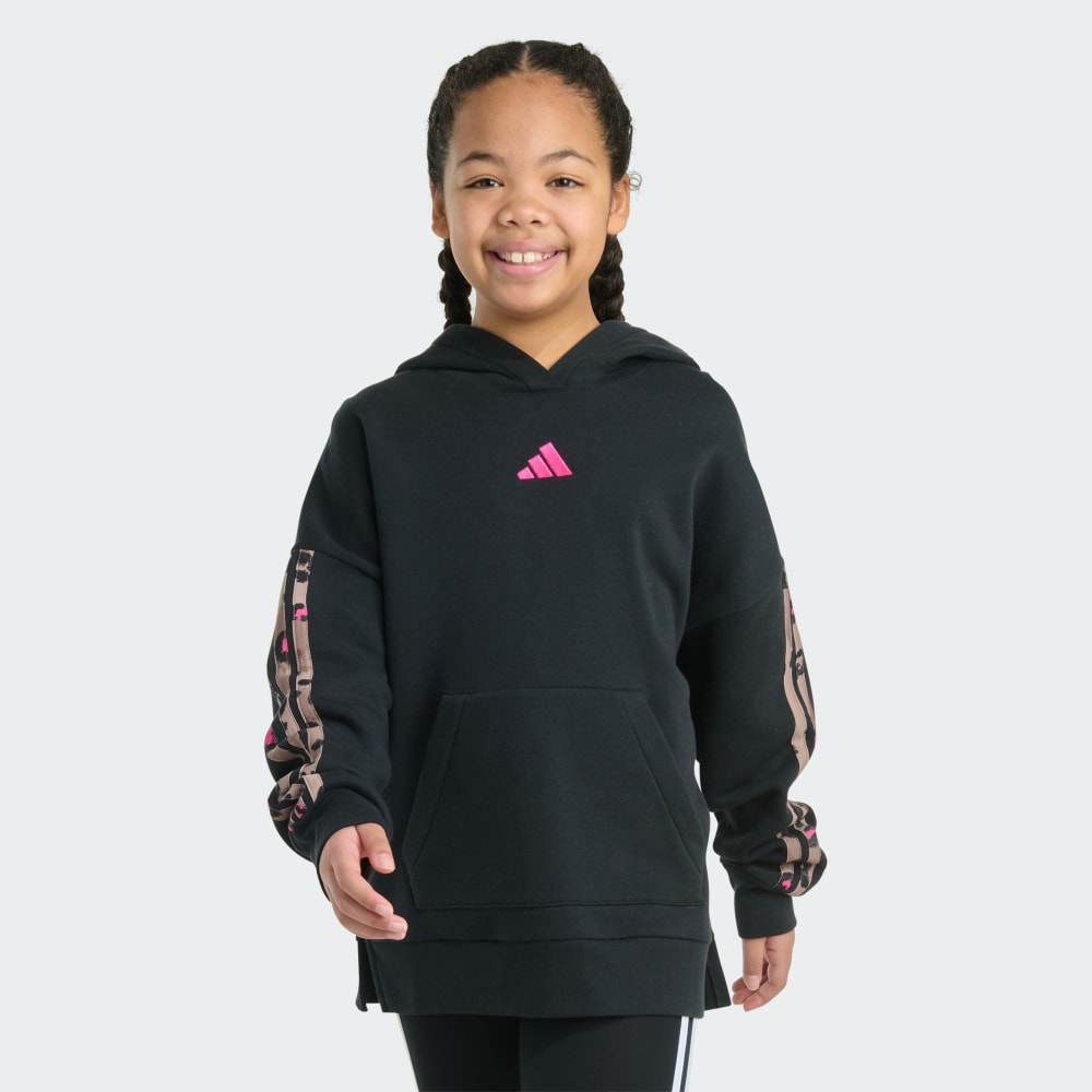 

Спортивное худи Adidas Long Sleeve Printed 3-Stripes Slit Fleece Pullover Hoodie, черный