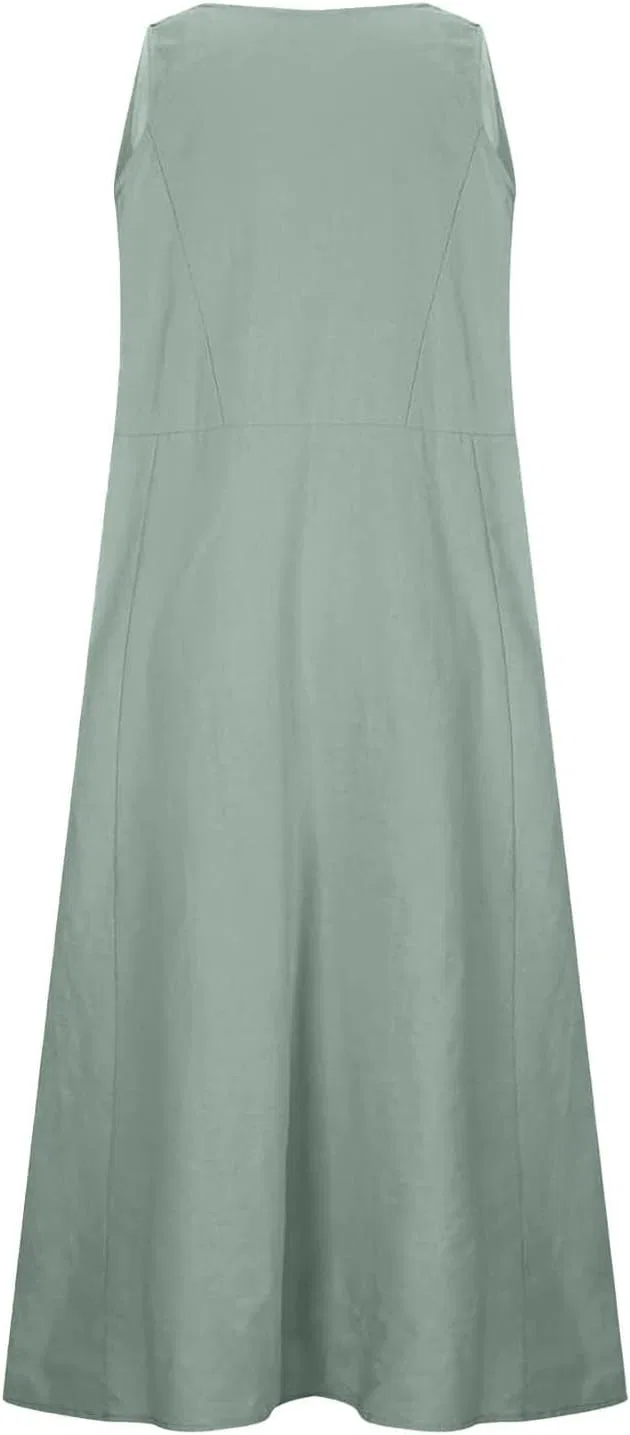 Женское летнее льняное платье свободного кроя с карманами, Mint Green — фото 4