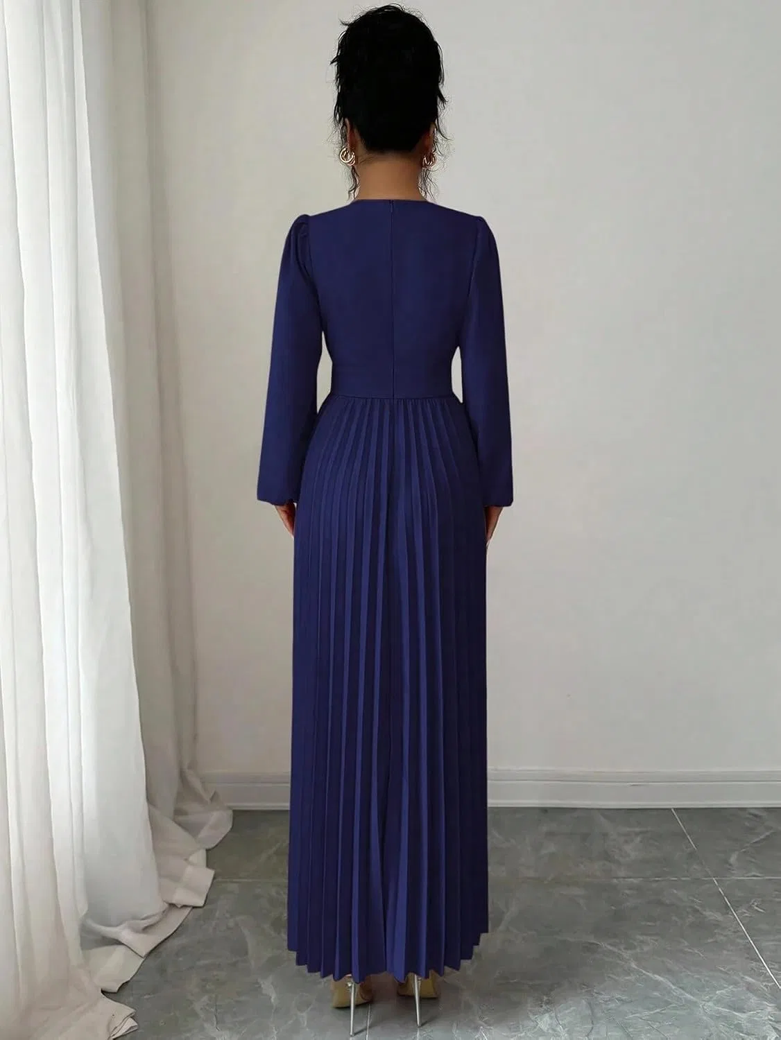 Женское летнее платье с плиссированной спинкой Generic, Navy Blue — фото 3