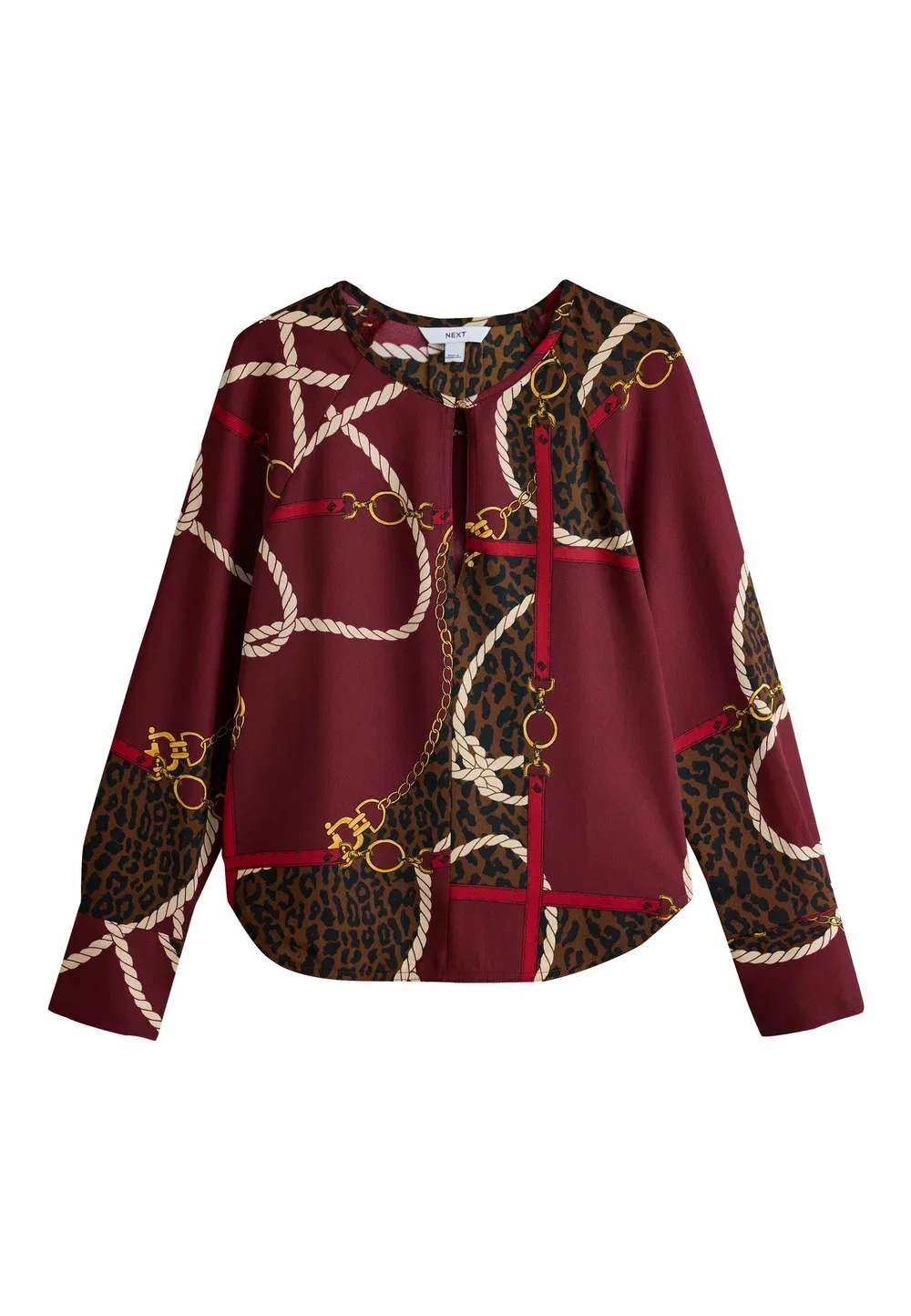 Блузка прямого кроя с длинными рукавами и V-образным вырезом Next, Burgundy Scarf Print