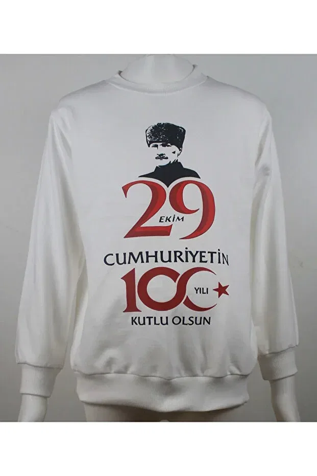 Детские свитшот для девочек с принтом Ataturk Visual 29 October 100th Year Pistyle, White — фото 4