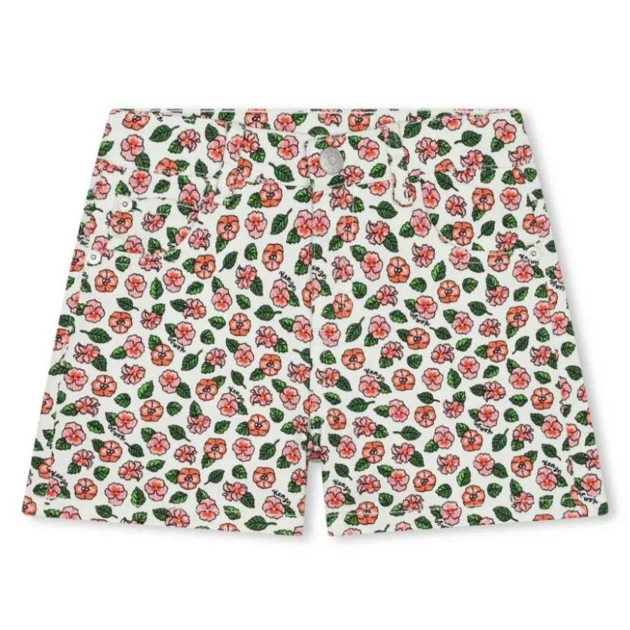 Шорты хлопковые с цветочным принтом Girls Floral Cotton Shorts Kenzo, Ivory