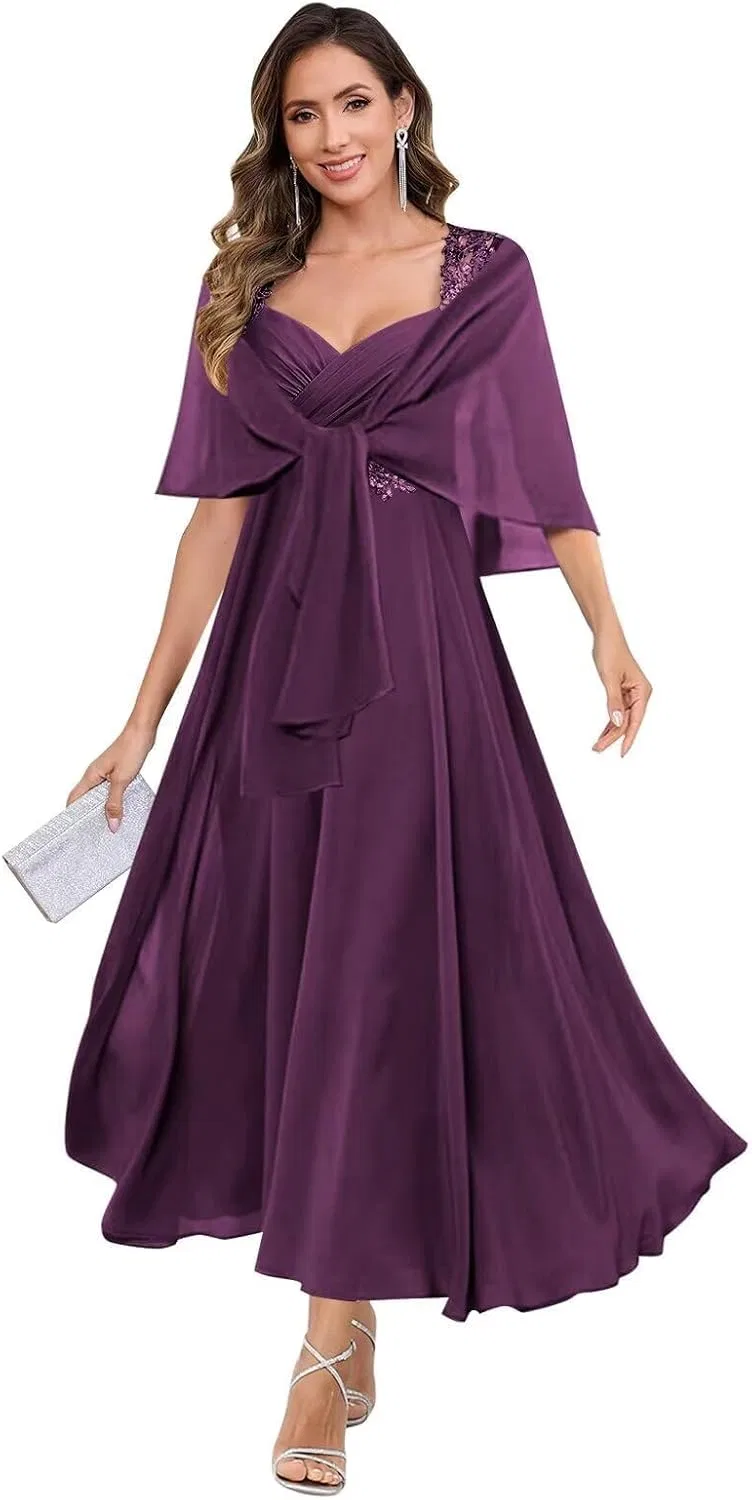 Женское вечернее платье с шалью Chiffon, Plum