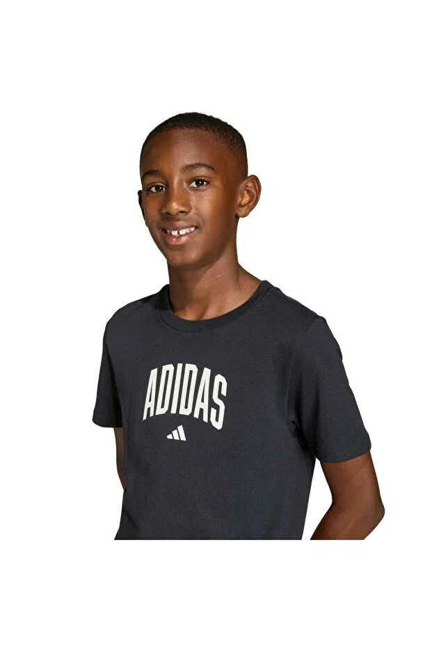 Детская хлопковое футболка с принтом Collegiate graphic Adidas, Черный — фото 3