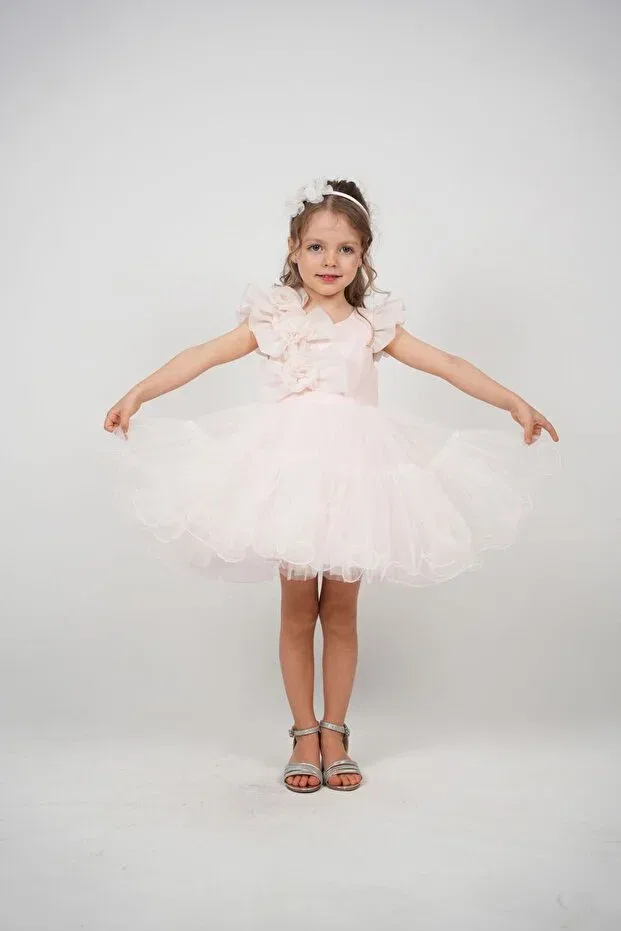 Детское платье для девочек с коротким рукавом Bow detailed girl's evening dress Monita, Salmon