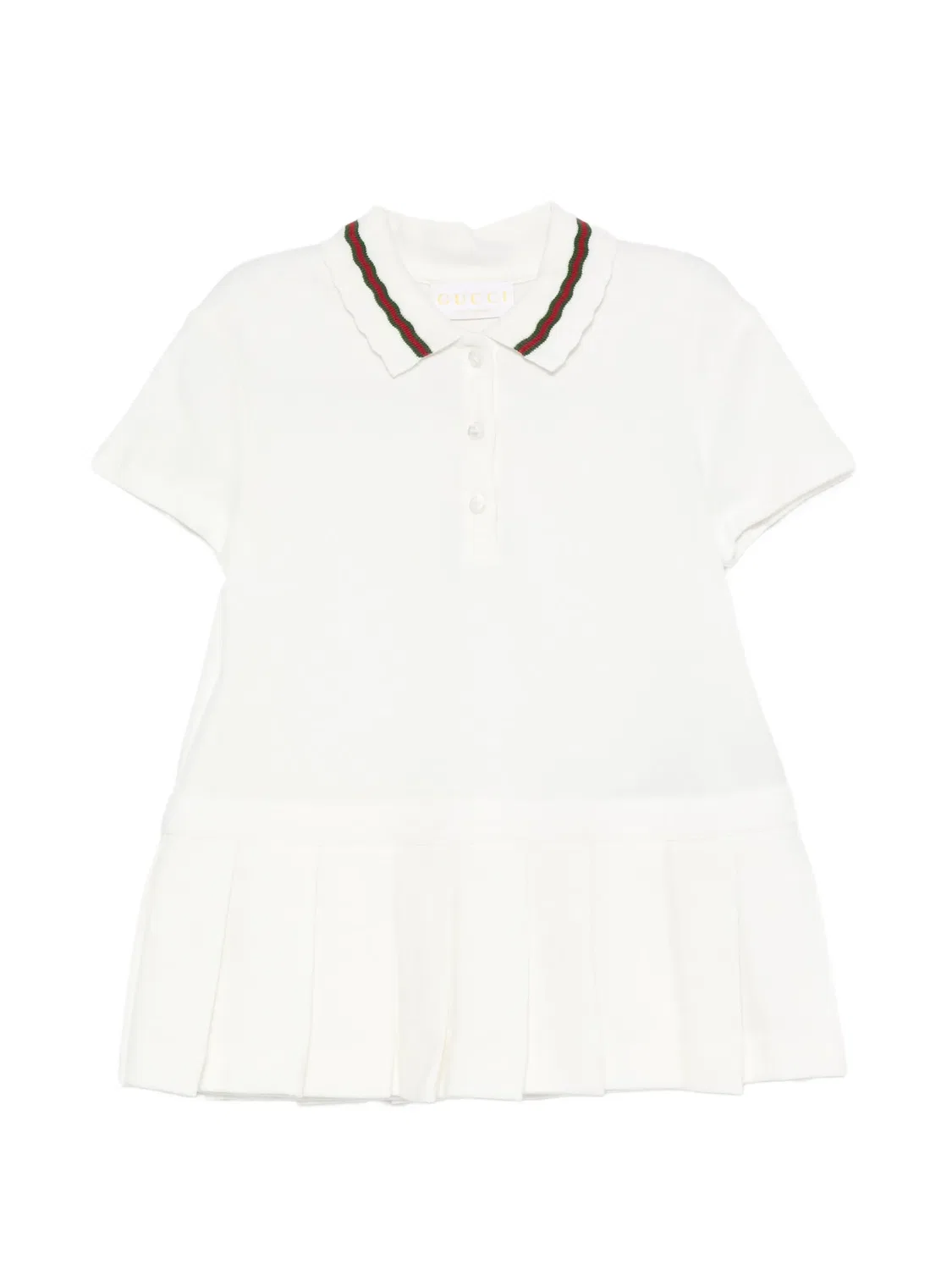 Плиссированное платье с отделкой Web Gucci Kids, белый