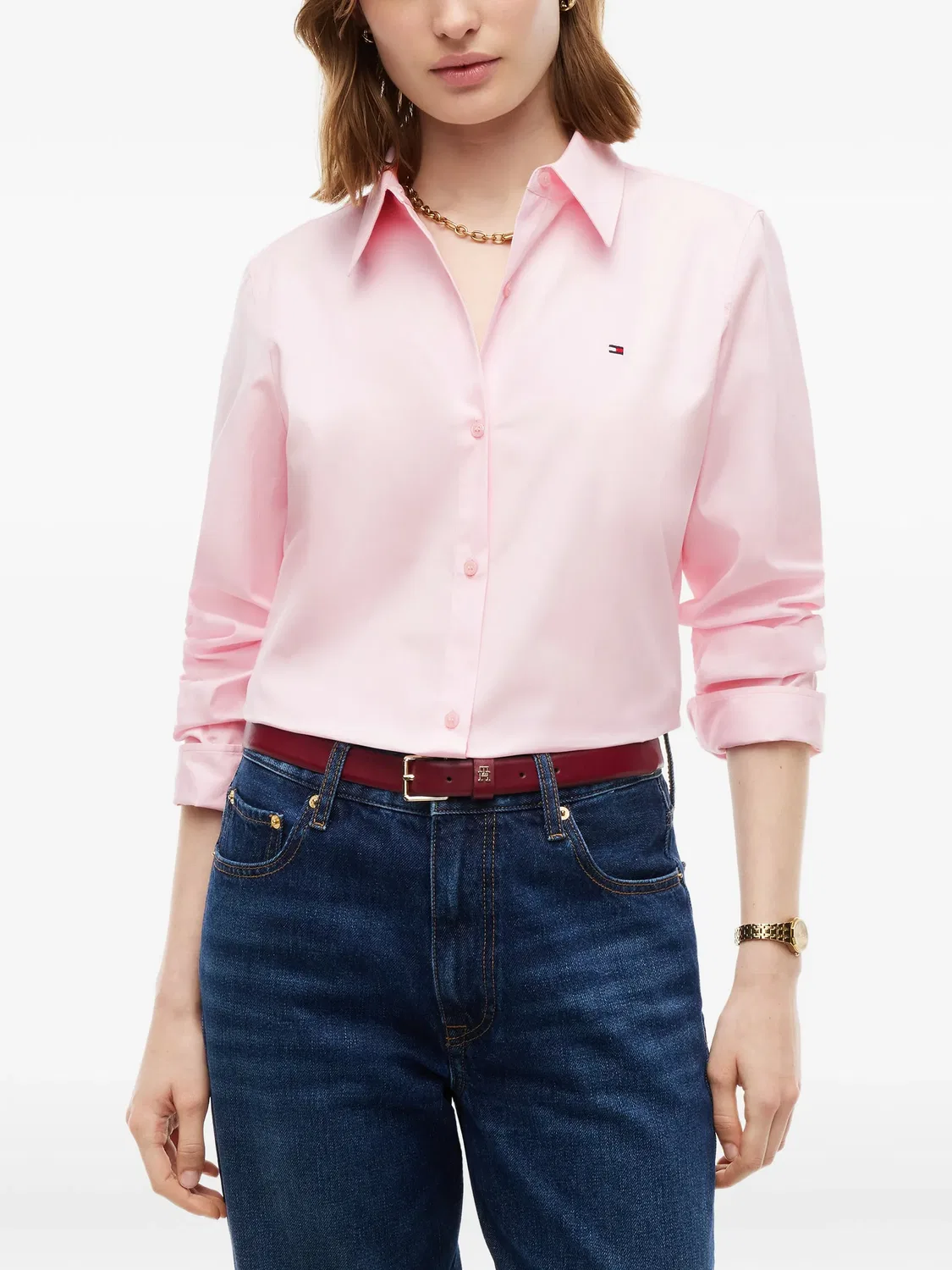 Рубашка с вышитым логотипом Tommy Hilfiger, розовый — фото 3