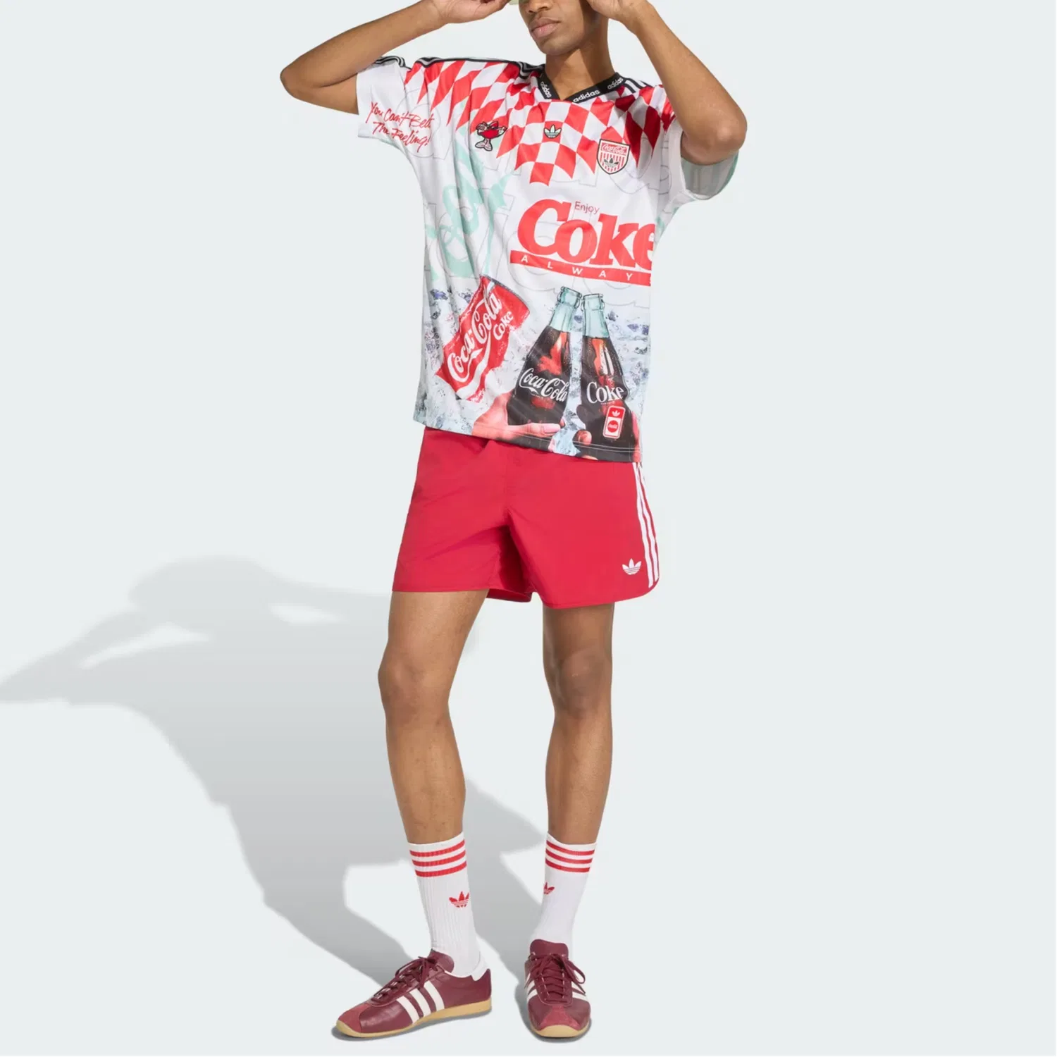 Футболка Coca Cola V-образный вырез, Adidas Originals, White/Red/Mint Green/Red Brown — фото 3