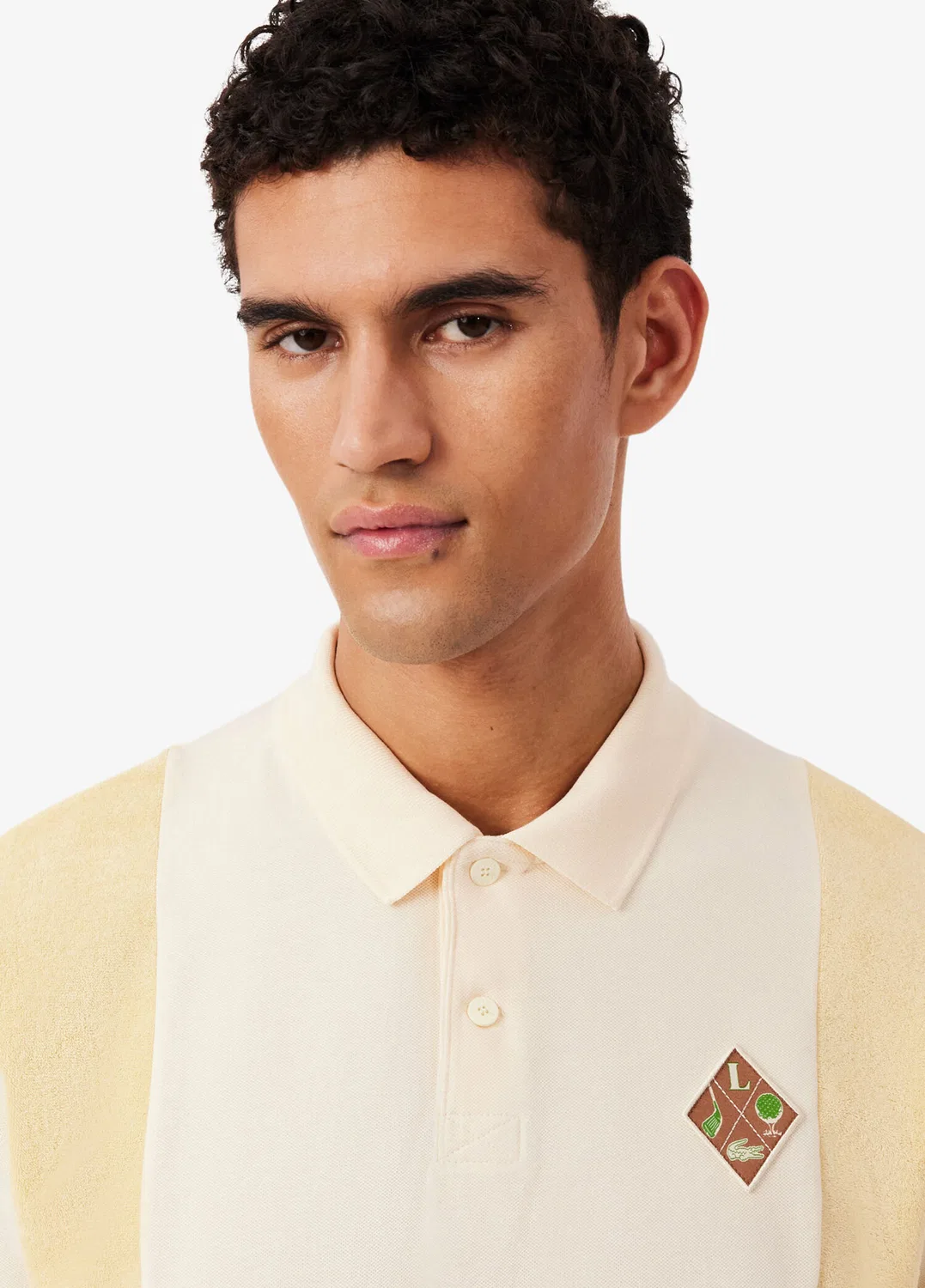 Поло Lacoste Relaxed Fit Color Block, бежевый — фото 3
